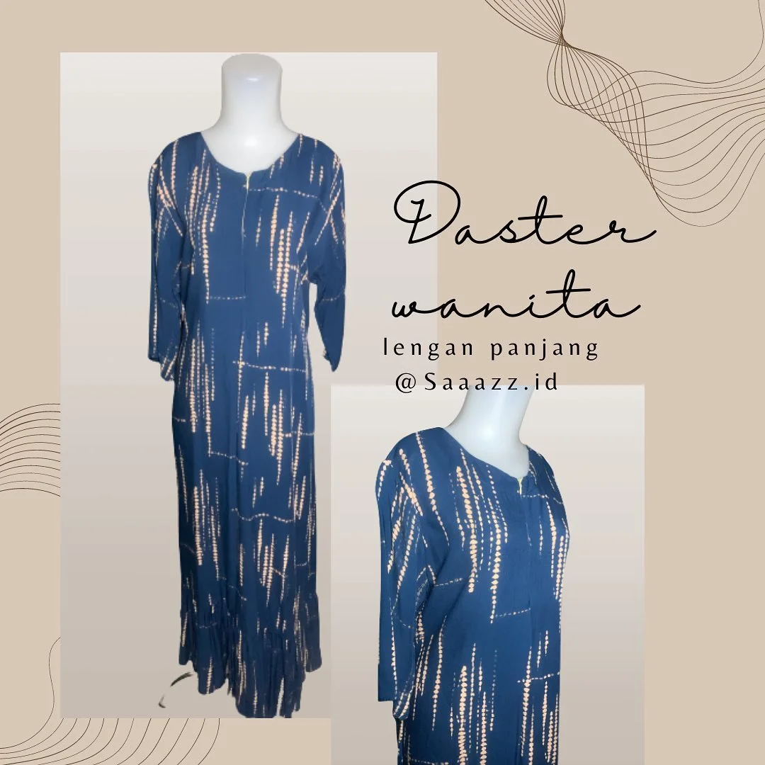 Daster biru motif garis lengan panjang