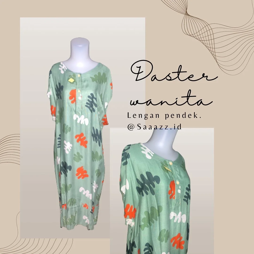 Daster Rayon Lengan Pendek Motif Daun Hijau