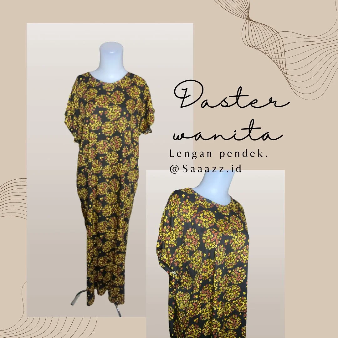 Daster Rayon Lengan Pendek Motif Bunga Hitam