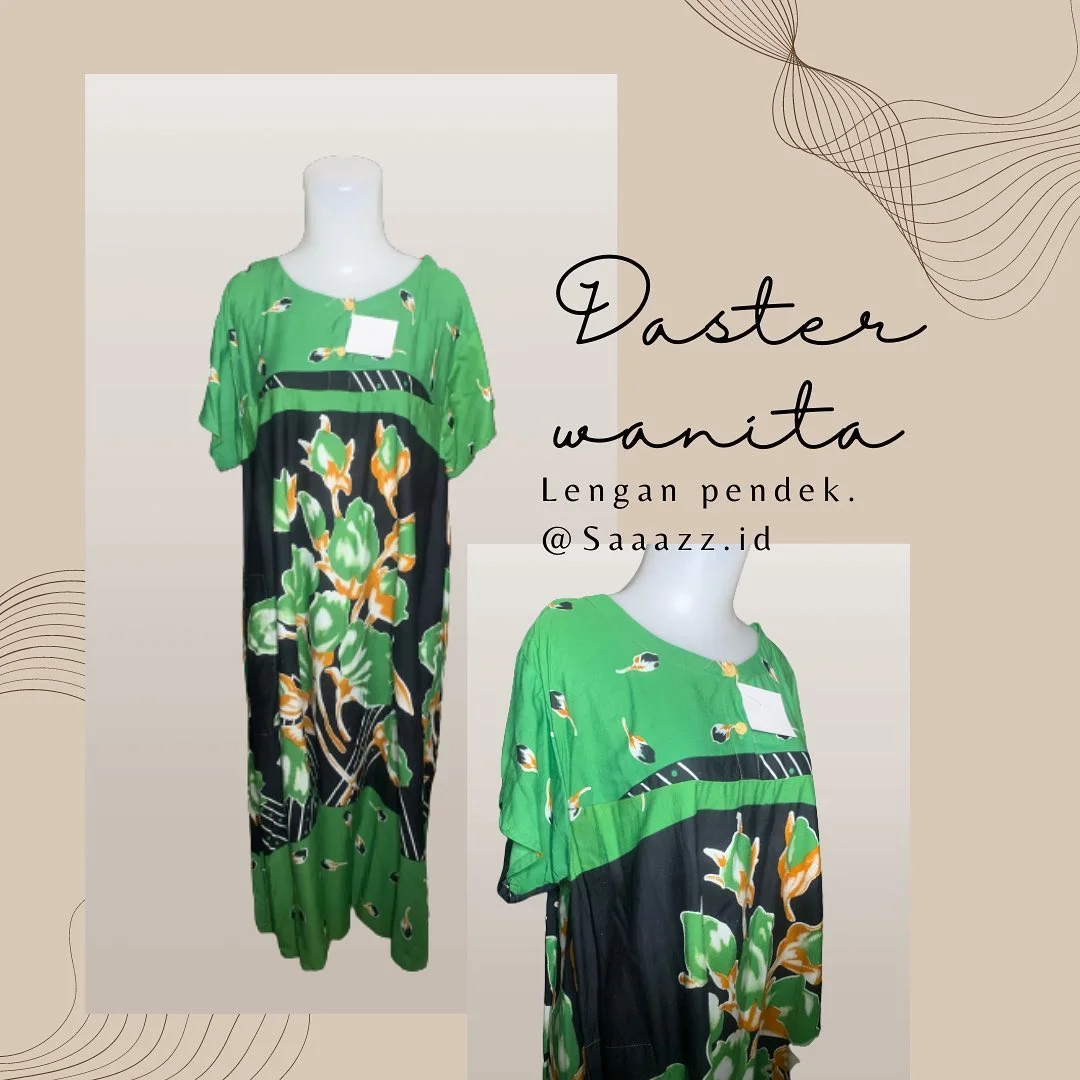 Daster Ryon hitam dan hijau motif bunga